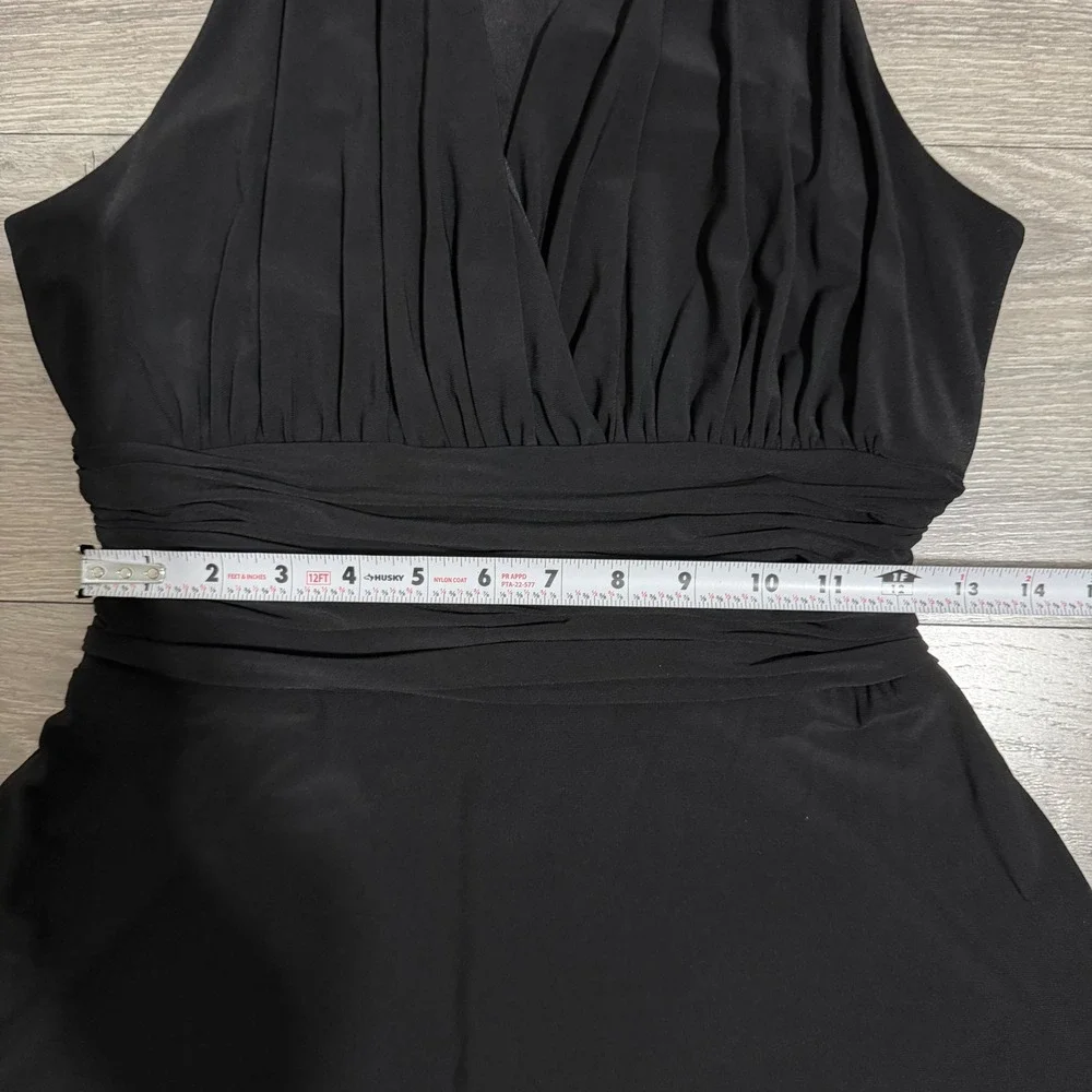 Jones Wear Babydoll Dress Size 8 Black Halter Midi Ruched Waist Marilyn Monroee